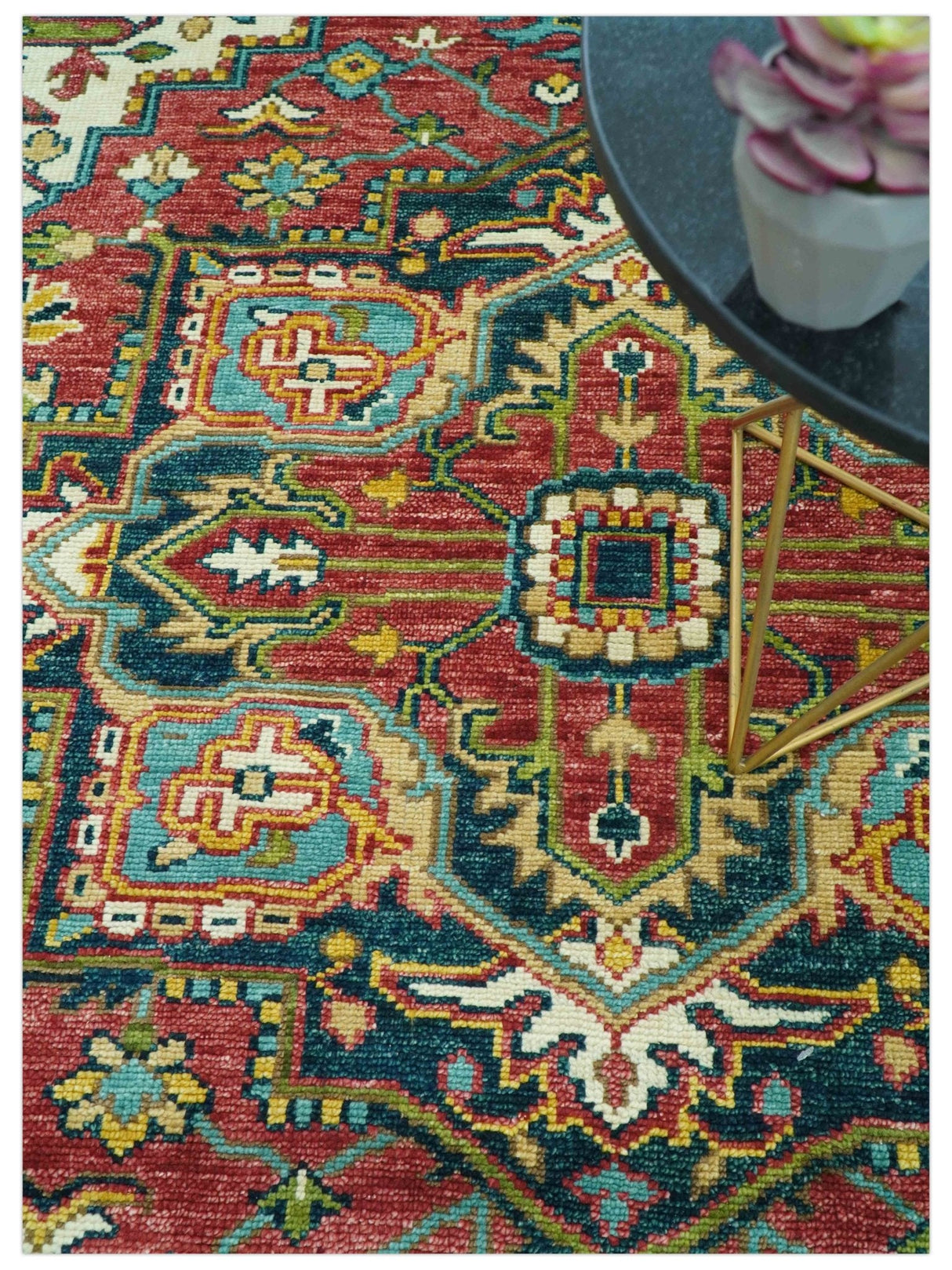 Custom Made Traditional Heriz Red And Ivory Hand Knotted Wool Rug