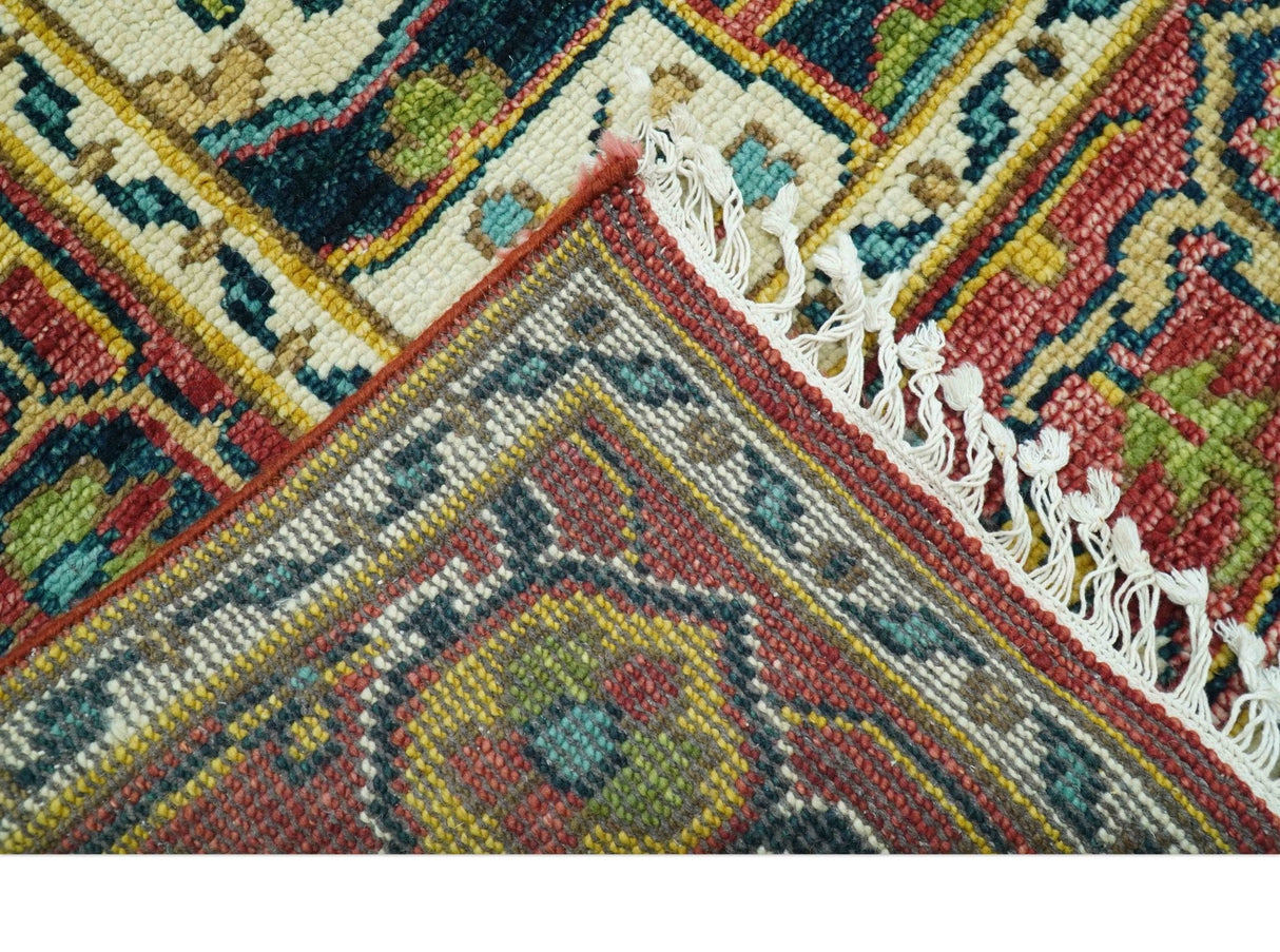 Custom Made Traditional Heriz Red And Ivory Hand Knotted Wool Rug