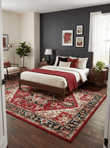 Custom Made Traditional Heriz Rust, Ivory, Black and Beige Hand knotted Medallion Wool Area Rug