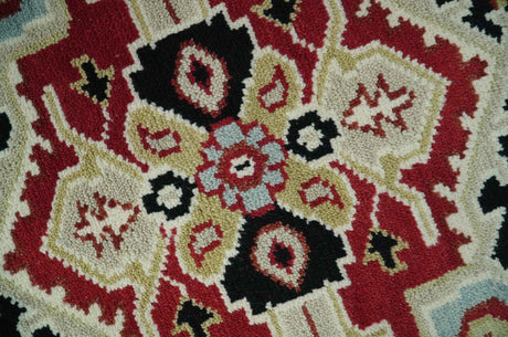 Custom Made Traditional Heriz Rust, Ivory, Black and Beige Hand knotted Medallion Wool Area Rug