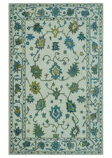 Custom Made Traditional Ivory And Blue Oushak Hand Tufted Wool Area Rug
