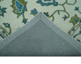 Custom Made Traditional Ivory And Blue Oushak Hand Tufted Wool Area Rug