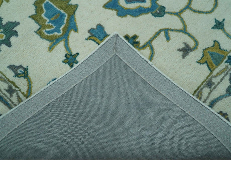 Custom Made Traditional Ivory And Blue Oushak Hand Tufted Wool Area Rug