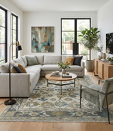Custom Made Traditional Ivory and Charcoal Hand knotted Oushak Wool Area Rug