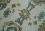 Custom Made Traditional Ivory and Charcoal Hand knotted Oushak Wool Area Rug