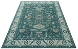 Custom Made Traditional Mamluk Design Teal, Ivory and Brown Hand Knotted wool Area Rug