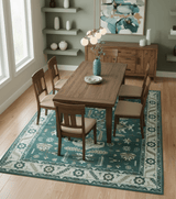 Custom Made Traditional Mamluk Design Teal, Ivory and Brown Hand Knotted wool Area Rug