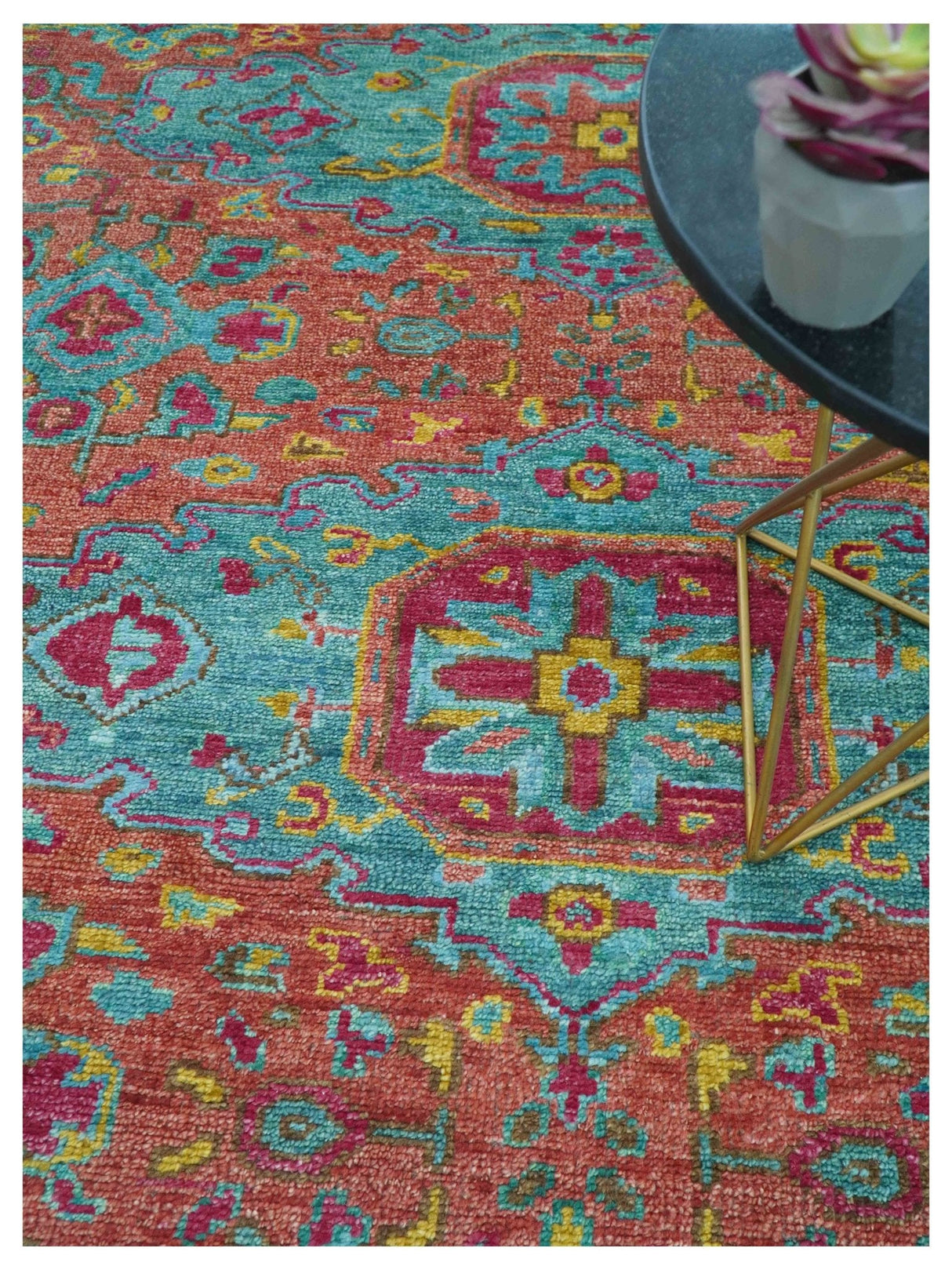 Custom Made Traditional Medallions Design Rust And Blue Hand Knotted Wool Rug