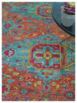 Custom Made Traditional Medallions Design Rust And Blue Hand Knotted Wool Rug
