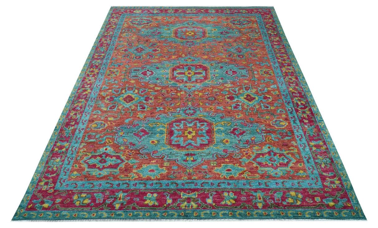 Custom Made Traditional Medallions Design Rust And Blue Hand Knotted Wool Rug