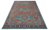 Custom Made Traditional Medallions Design Rust And Blue Hand Knotted Wool Rug