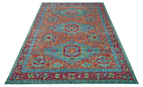 Custom Made Traditional Medallions Design Rust And Blue Hand Knotted Wool Rug