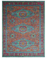 Custom Made Traditional Medallions Design Rust And Blue Hand Knotted Wool Rug