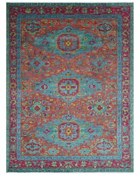 Custom Made Traditional Medallions Design Rust And Blue Hand Knotted Wool Rug