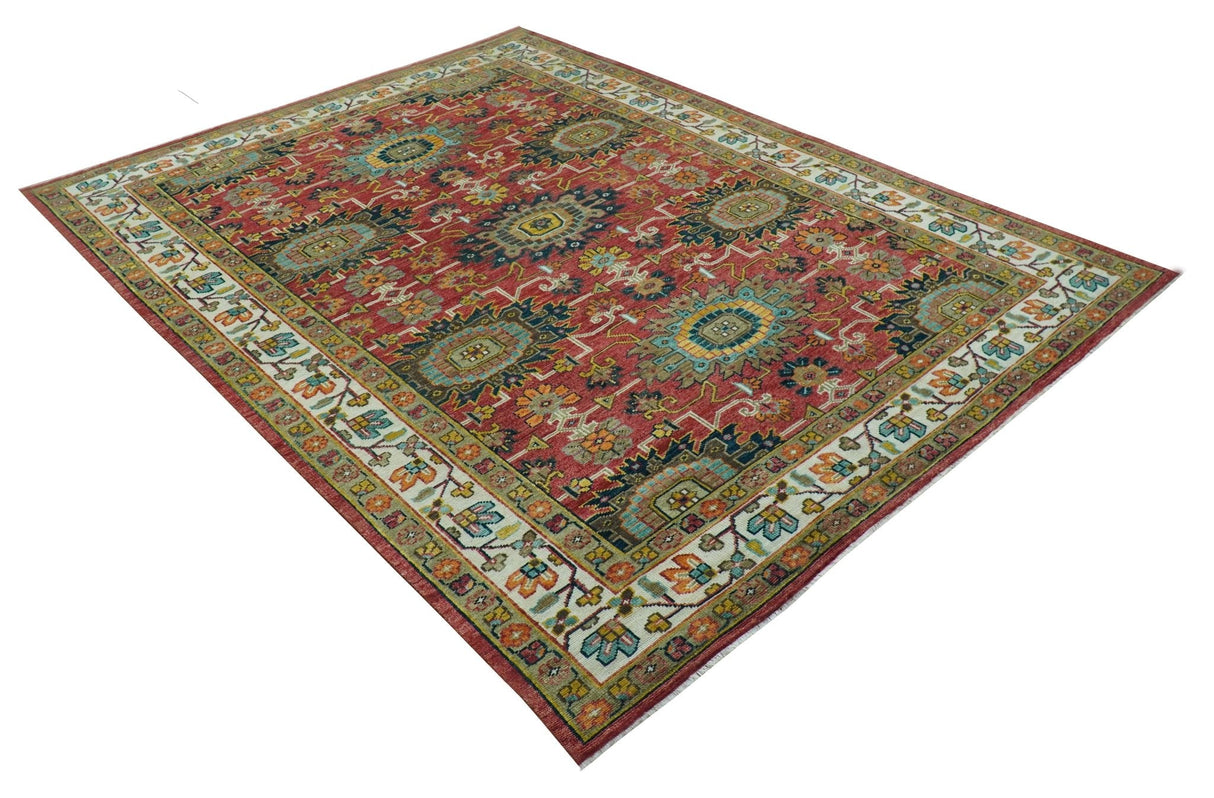 Custom Made Traditional Motifs Design Rust And Ivory Hand Knotted Wool Rug