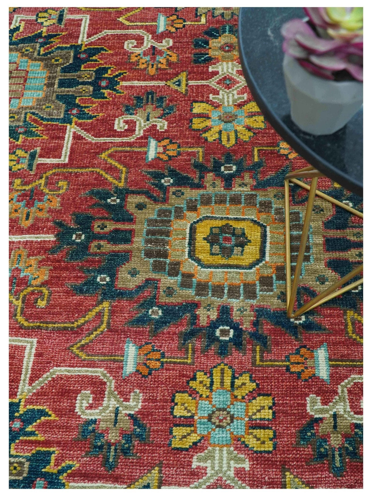 Custom Made Traditional Motifs Design Rust And Ivory Hand Knotted Wool Rug