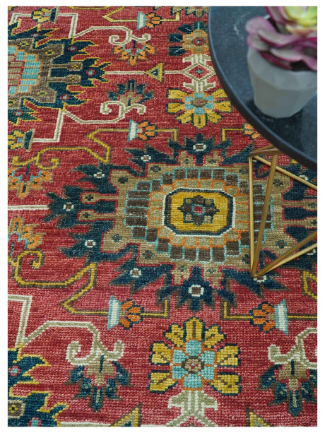 Custom Made Traditional Motifs Design Rust And Ivory Hand Knotted Wool Rug
