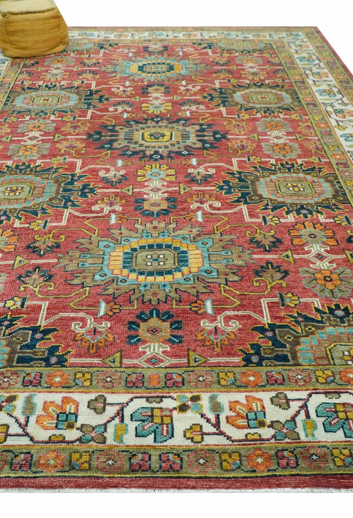 Custom Made Traditional Motifs Design Rust And Ivory Hand Knotted Wool Rug