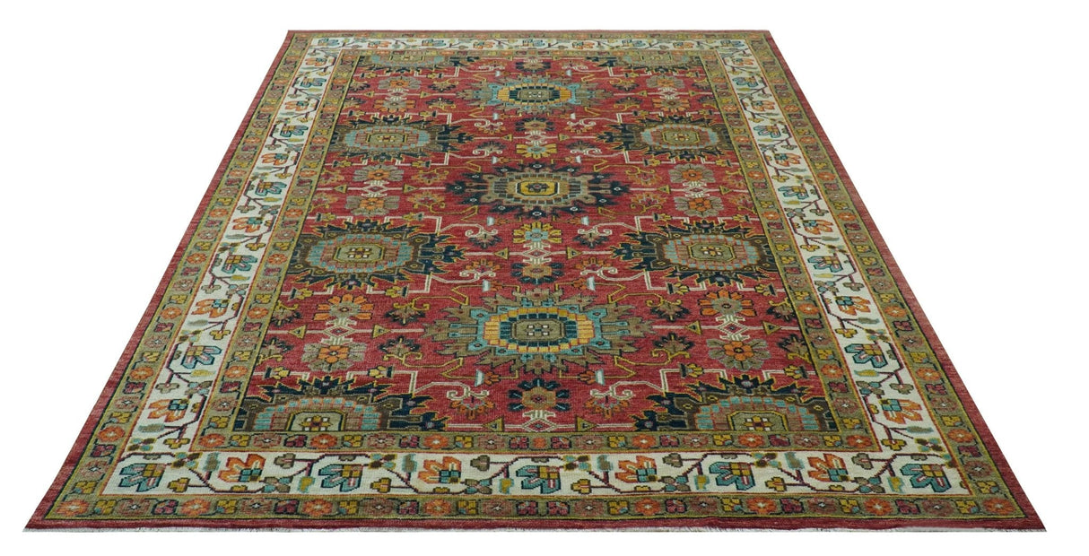 Custom Made Traditional Motifs Design Rust And Ivory Hand Knotted Wool Rug
