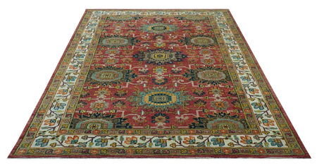 Custom Made Traditional Motifs Design Rust And Ivory Hand Knotted Wool Rug
