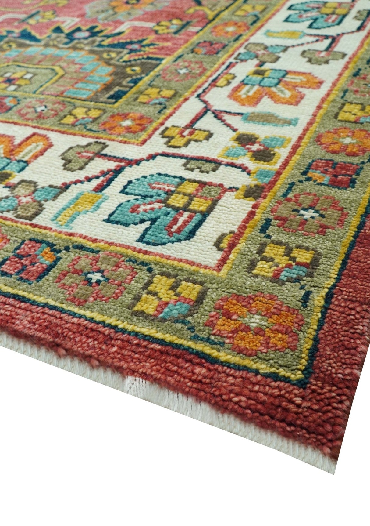 Custom Made Traditional Motifs Design Rust And Ivory Hand Knotted Wool Rug