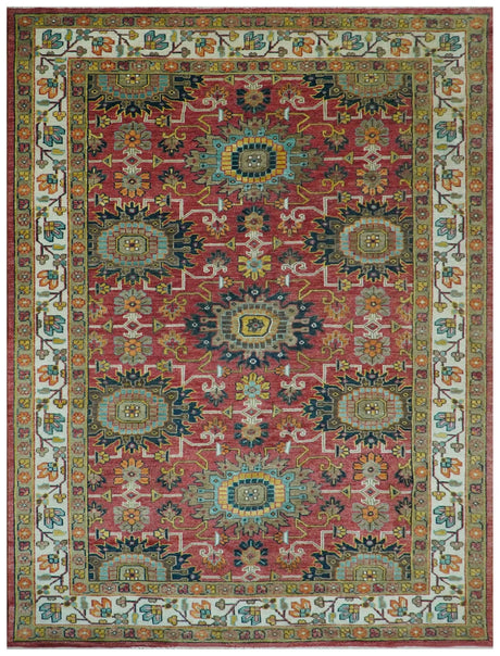 Custom Made Traditional Motifs Design Rust And Ivory Hand Knotted Wool Rug