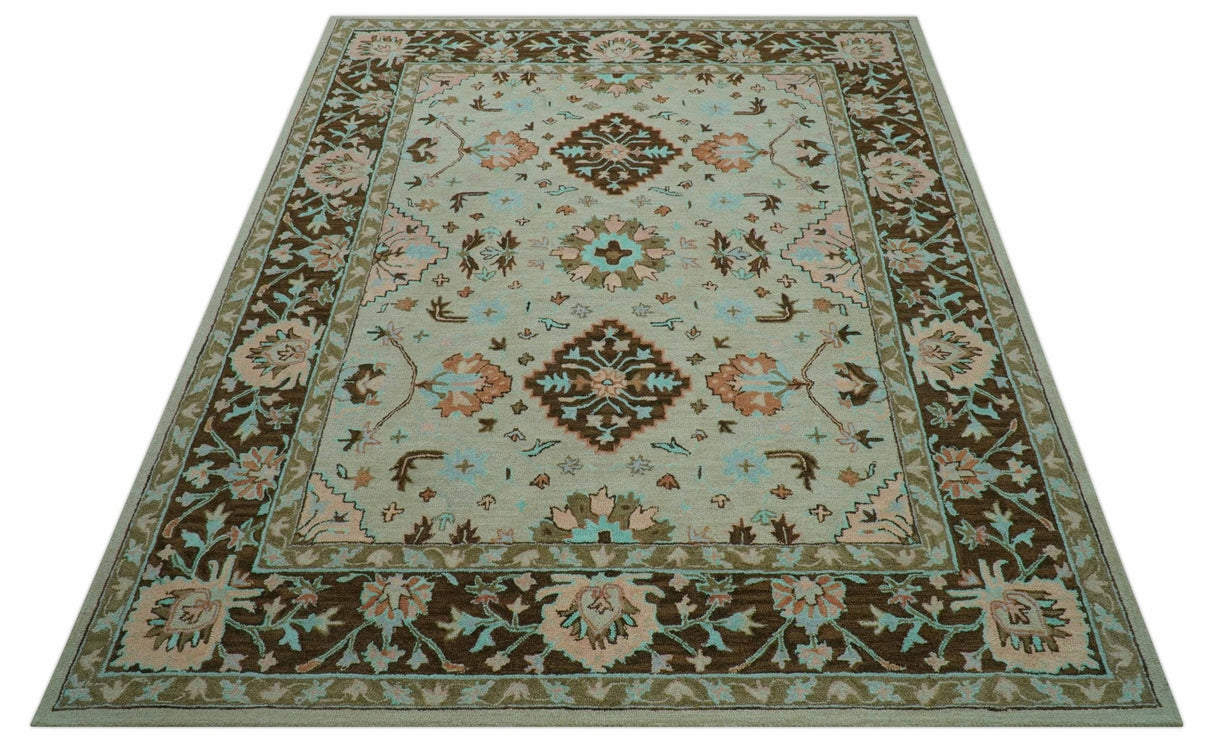 Custom Made Traditional Oriental Design Beige And Brown Hand-Tufted Wool Area Rug
