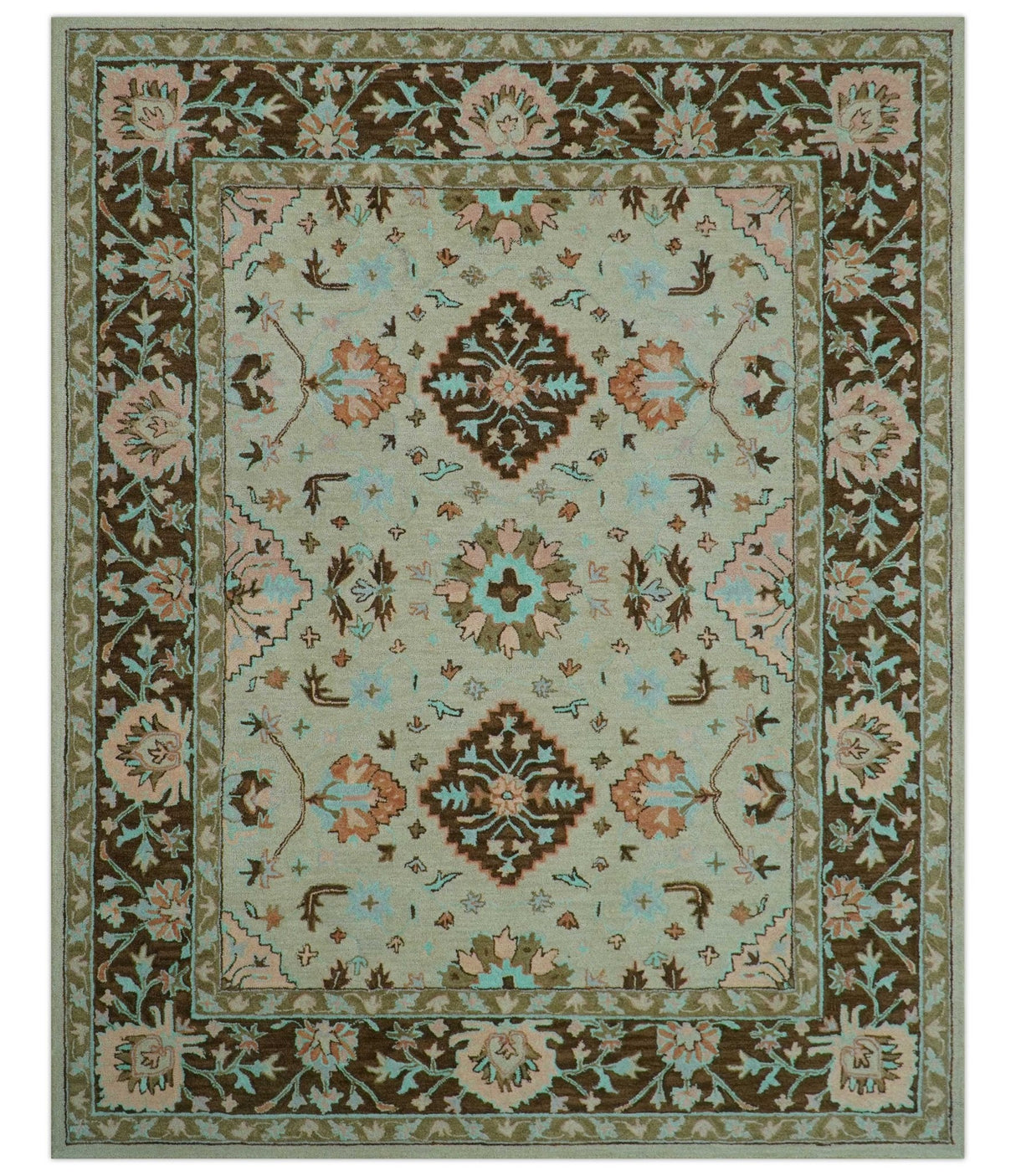 Custom Made Traditional Oriental Design Beige And Brown Hand-Tufted Wool Area Rug