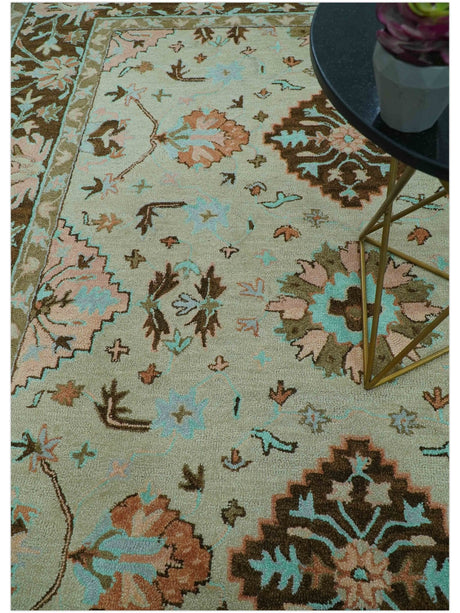 Custom Made Traditional Oriental Design Beige And Brown Hand-Tufted Wool Area Rug