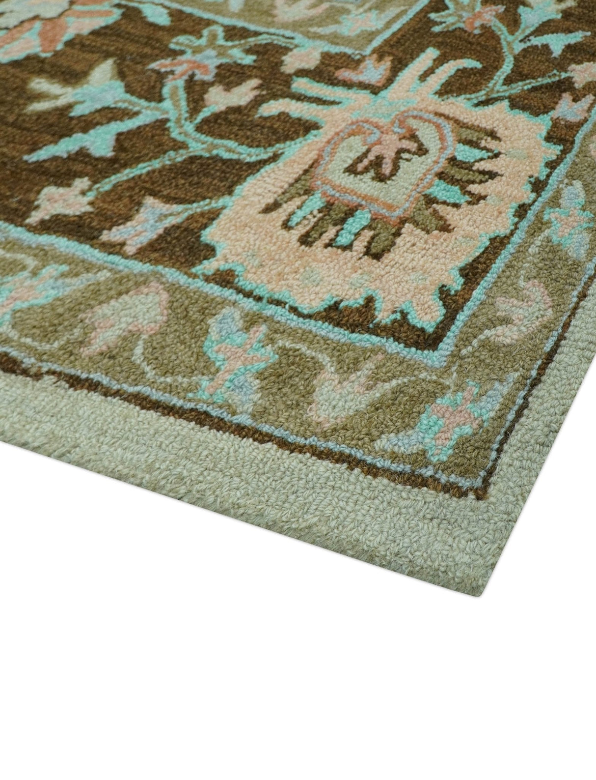 Custom Made Traditional Oriental Design Beige And Brown Hand-Tufted Wool Area Rug