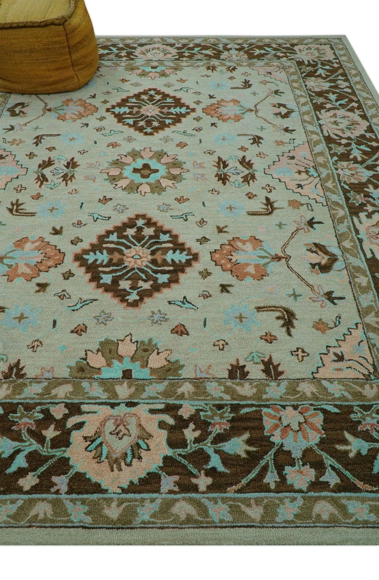 Custom Made Traditional Oriental Design Beige And Brown Hand-Tufted Wool Area Rug