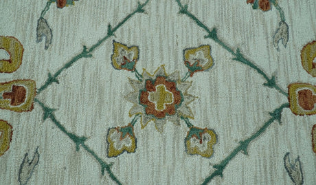 Custom Made Traditional Oriental Design Beige And Ivory Hand-Tufted Wool Area Rug
