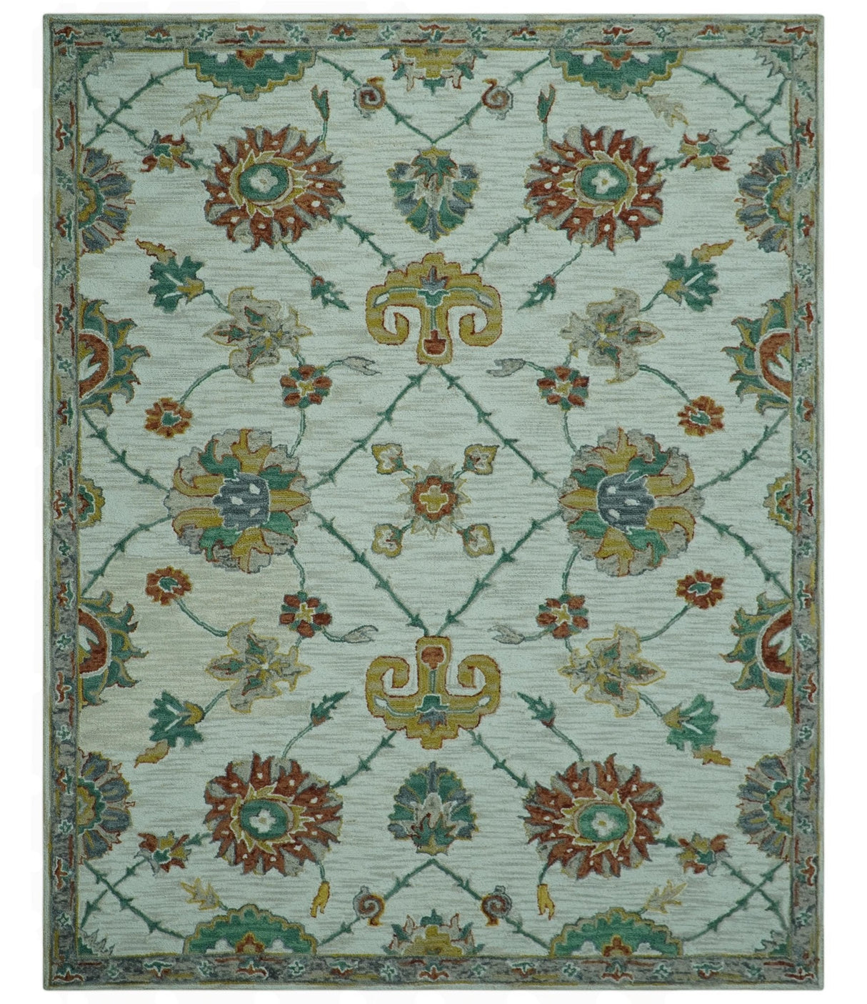 Custom Made Traditional Oriental Design Beige And Ivory Hand-Tufted Wool Area Rug