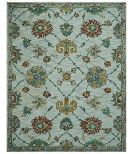 Custom Made Traditional Oriental Design Beige And Ivory Hand-Tufted Wool Area Rug