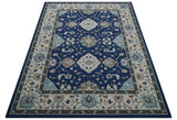 Custom Made Traditional Oriental Design Blue And Beige Hand-Tufted Wool Area Rug