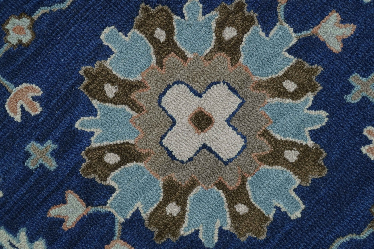 Custom Made Traditional Oriental Design Blue And Beige Hand-Tufted Wool Area Rug