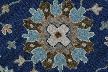 Custom Made Traditional Oriental Design Blue And Beige Hand-Tufted Wool Area Rug
