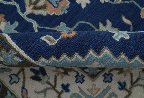 Custom Made Traditional Oriental Design Blue And Beige Hand-Tufted Wool Area Rug