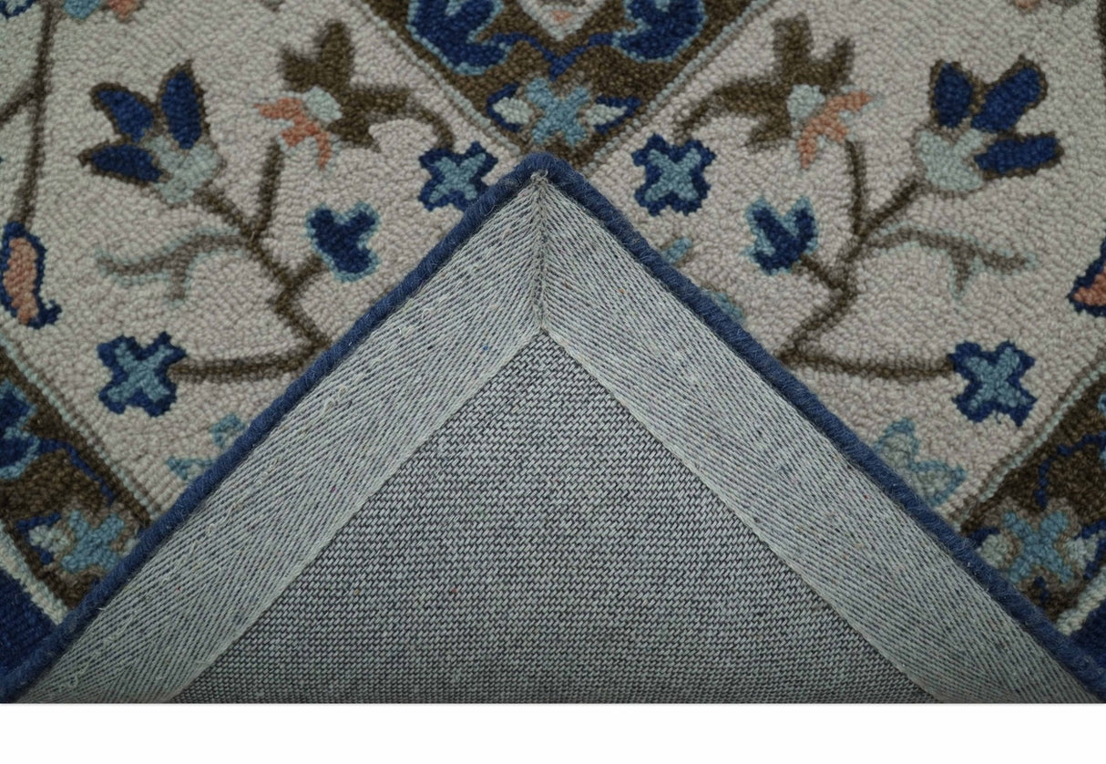 Custom Made Traditional Oriental Design Blue And Beige Hand-Tufted Wool Area Rug