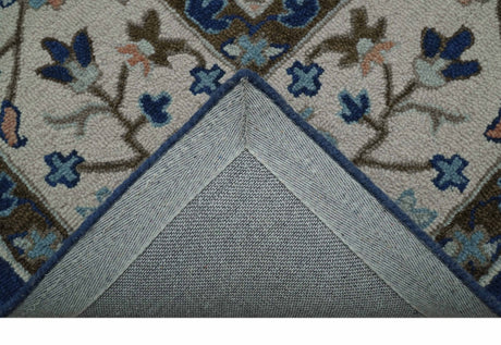 Custom Made Traditional Oriental Design Blue And Beige Hand-Tufted Wool Area Rug