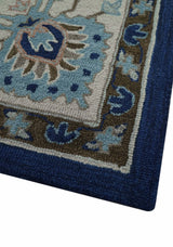 Custom Made Traditional Oriental Design Blue And Beige Hand-Tufted Wool Area Rug