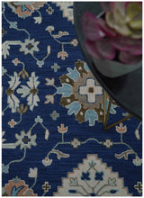 Custom Made Traditional Oriental Design Blue And Beige Hand-Tufted Wool Area Rug