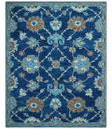 Custom Made Traditional Oriental Design Blue And Beige Hand-Tufted Wool Area Rug
