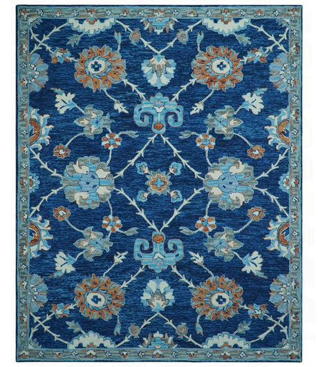 Custom Made Traditional Oriental Design Blue And Beige Hand-Tufted Wool Area Rug
