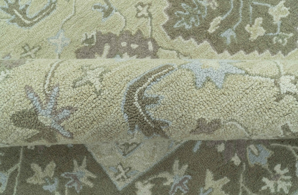 Custom Made Traditional Oriental Design Earthy Beige Hand-Tufted Wool Area Rug-Area Rug-Parc Decor