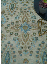Custom Made Traditional Oriental Design Ivory And Blue Hand knotted Wool Area Rug