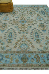 Custom Made Traditional Oriental Design Ivory And Blue Hand knotted Wool Area Rug