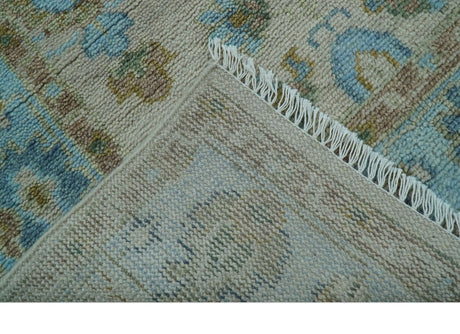 Custom Made Traditional Oriental Design Ivory And Blue Hand knotted Wool Area Rug