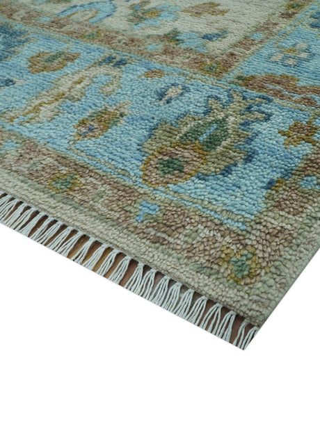 Custom Made Traditional Oriental Design Ivory And Blue Hand knotted Wool Area Rug