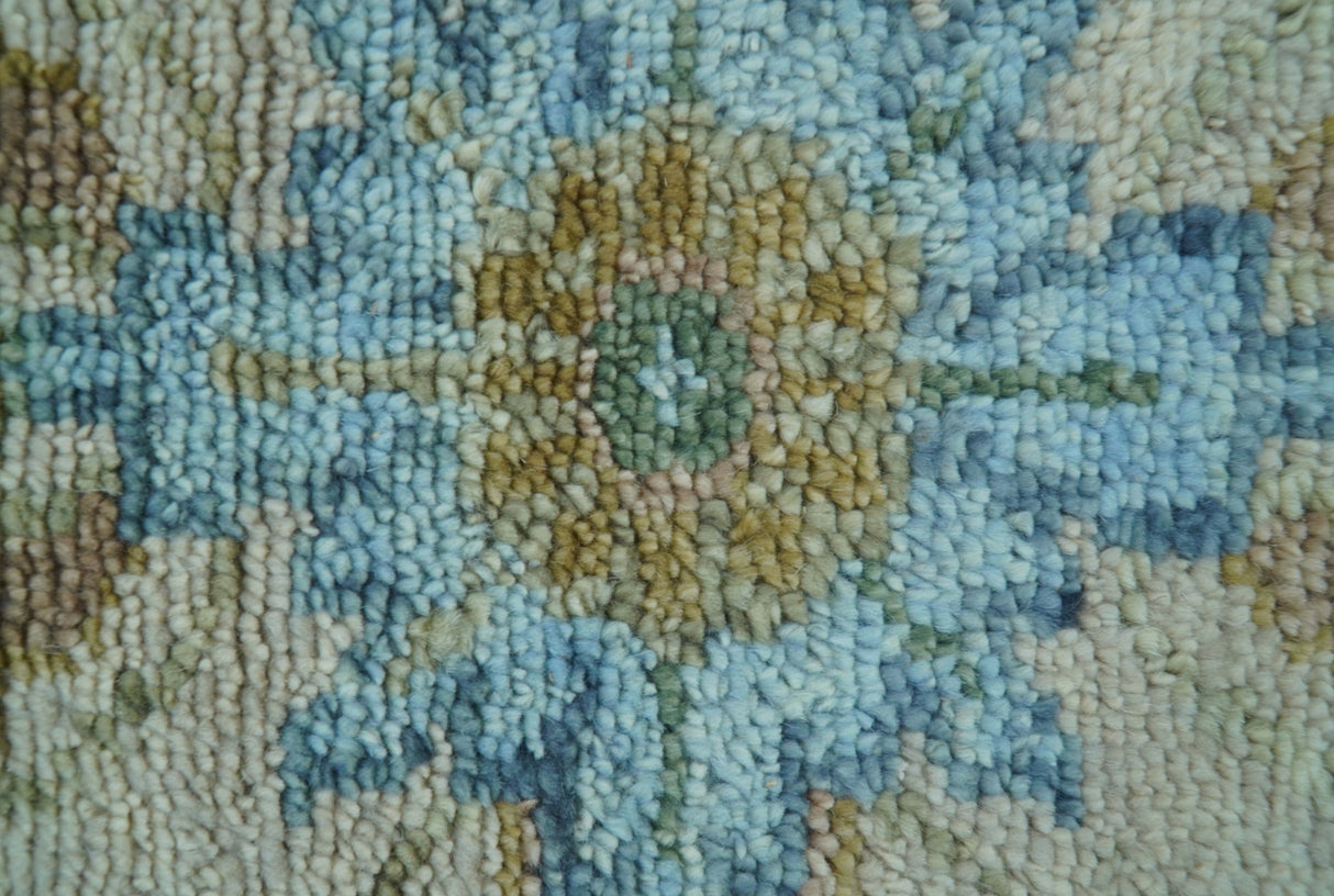 Custom Made Traditional Oriental Design Ivory And Blue Hand knotted Wool Area Rug